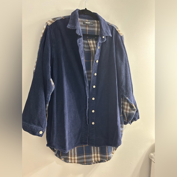 Missguided blue corduroy plaid button up jacket sweater - Picture 6 of 8